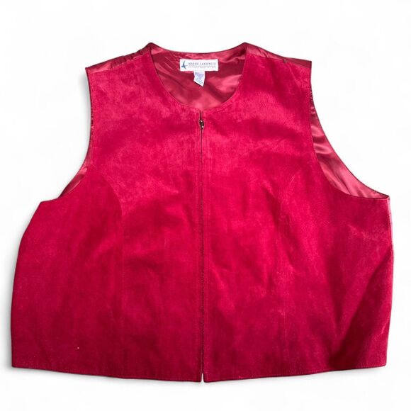 Marsh Landing II Jackets & Blazers - Marsh Landing II Red Suede Leather Vest Women 2X Plus Size Full Zip VTG